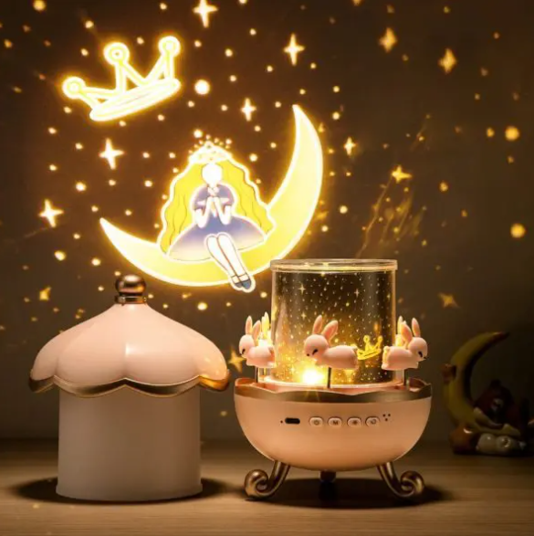 Bunny Carousel Night Light Projector – Rotating LED Star Projection Lamp for Kids Room & Magical Nursery Decor Rotatable Rabbit Night Lamp